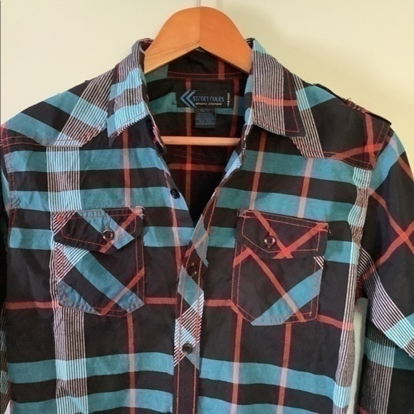 Street Rules Long Sleeve Button Down Size Large Plaid - Picture 2 of 5